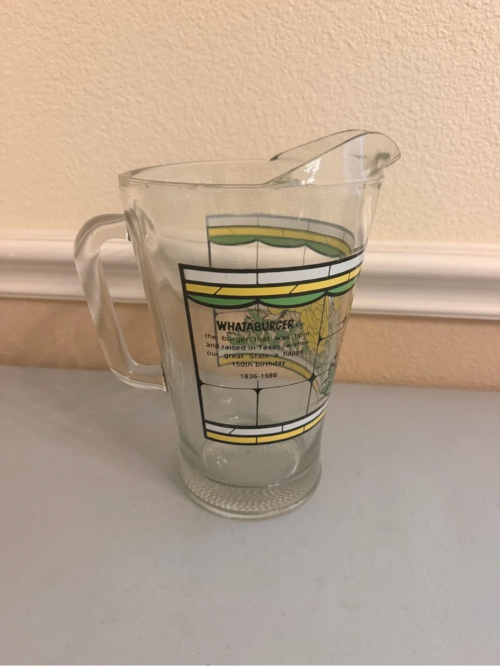 Vintage 1986 Whataburger Glass Tea Pitcher